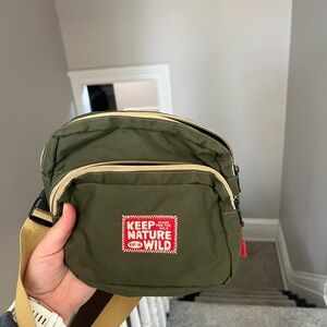 Men's Olive Green Belt Bag with Yellow Strap